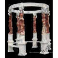 Carved Statues Red Marble Roman Gazebo For Garden